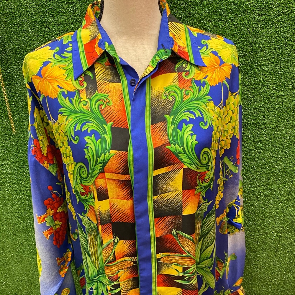 Gianni Versace 1990s Autumn Nature Silk Shirt